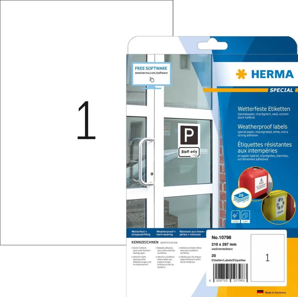 Etichete autoadezive rezistente la intemperii Herma 10798 A4 210x297 mm 20 buc