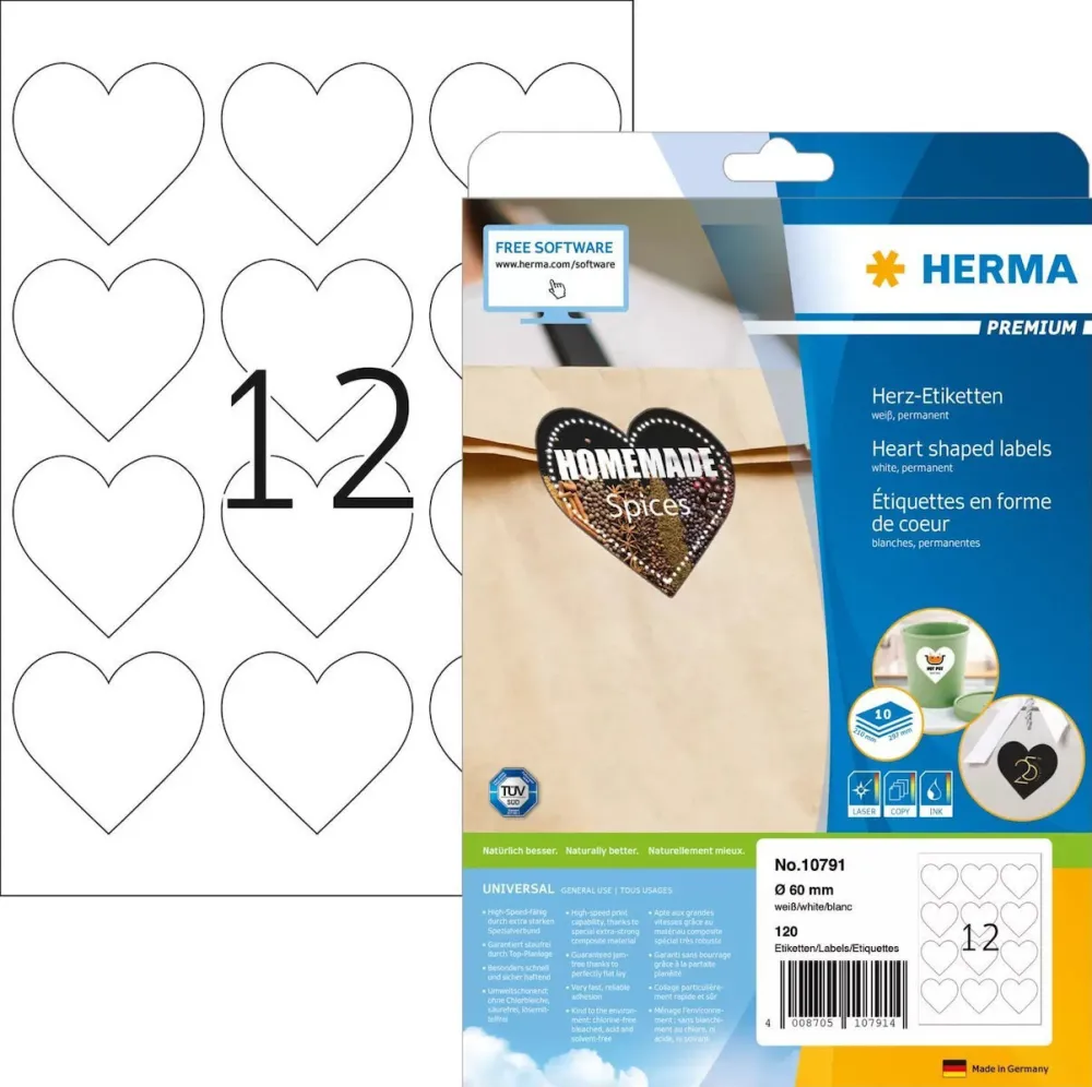 Etichete autoadezive Herma Premium 10791 in forma de inima 60x60 mm