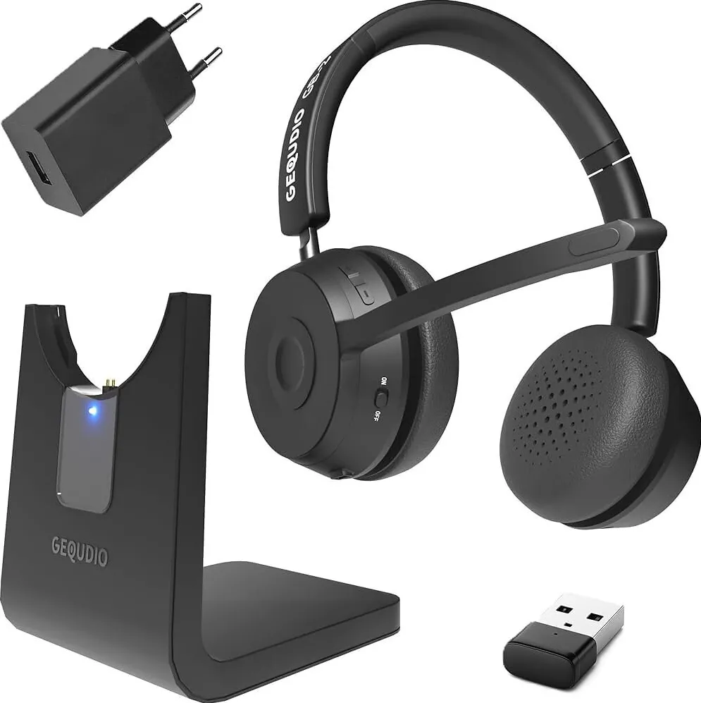Casti Bluetooth GEQUDIO GB-2 cu statie de incarcare, USB si alimentator