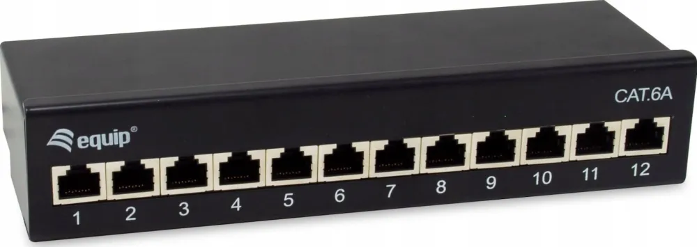 Patch panel desktop EQUIP 326622 12 porturi RJ45 Cat6a ecranat 500 MHz negru