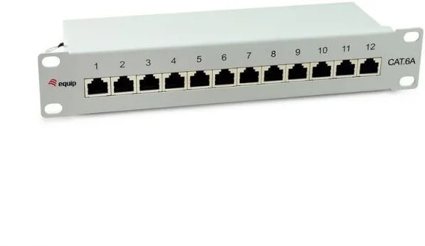 Patch panel EQUIP 326523 10 inch 1U 12 porturi RJ45 Cat6a FTP 500 MHz gri deschis