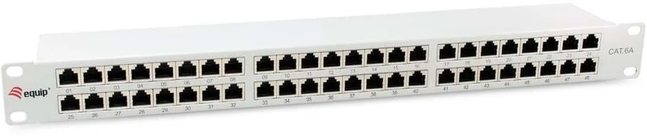 Patch panel EQUIP 326526 19 inch 1U 48 porturi RJ45 Cat6a FTP 500 MHz gri deschis