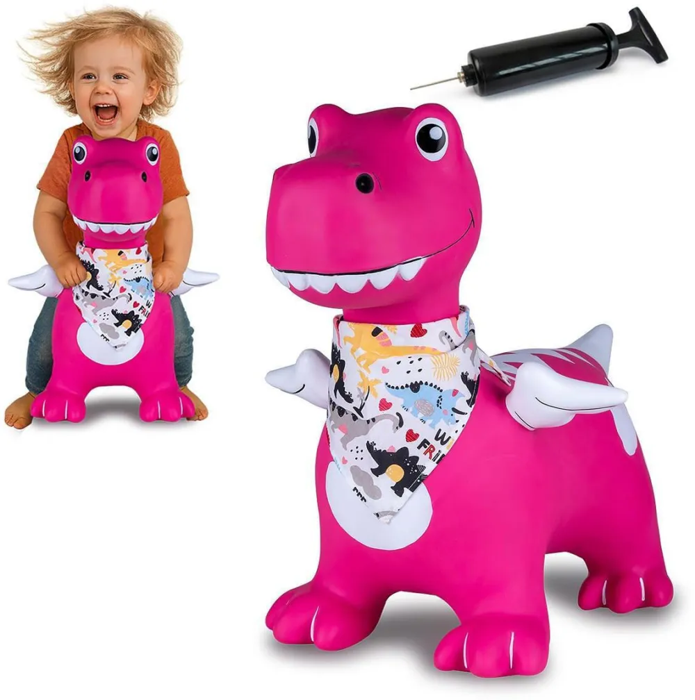 Jucarie saltareata Jamara HoppyDoo dinozaur cu aripi roz cu pompa