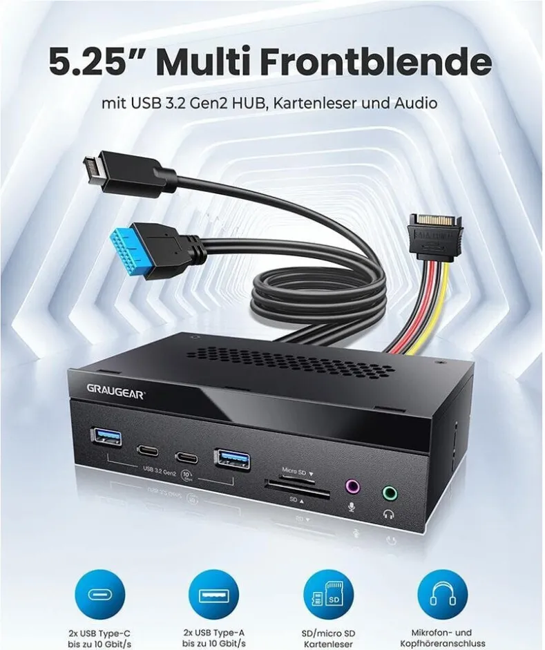 Panou frontal hub USB GrauGear G-MP03CR-AU 8 porturi cu cititor de carduri SD microSD