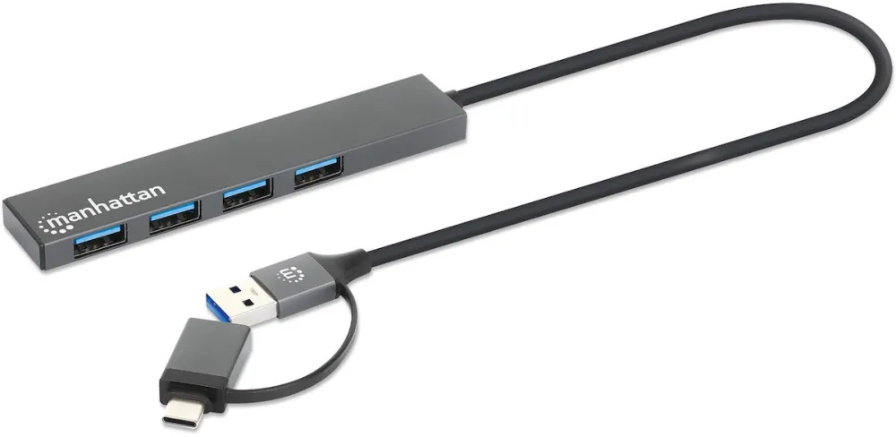 Hub USB 3.0 MANHATTAN 181006 cu 4 porturi USB-A si conector USB-C/USB-A