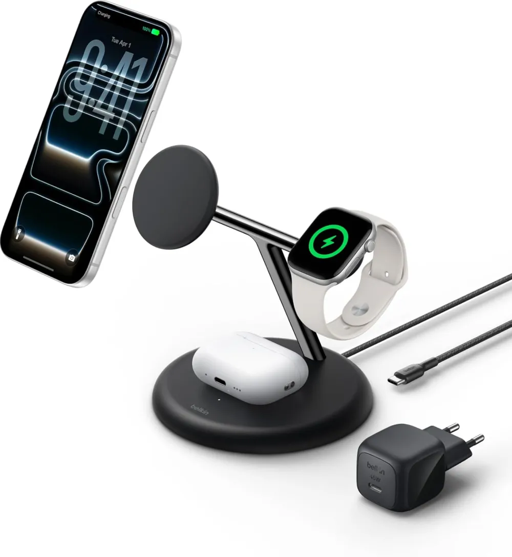 Statie de incarcare wireless Belkin UltraCharge 3 in 1 Qi2 25W WIZ050kqBK negru