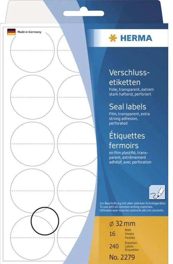 Etichete de inchidere autoadezive Herma 2279 transparente 32 mm 240 buc