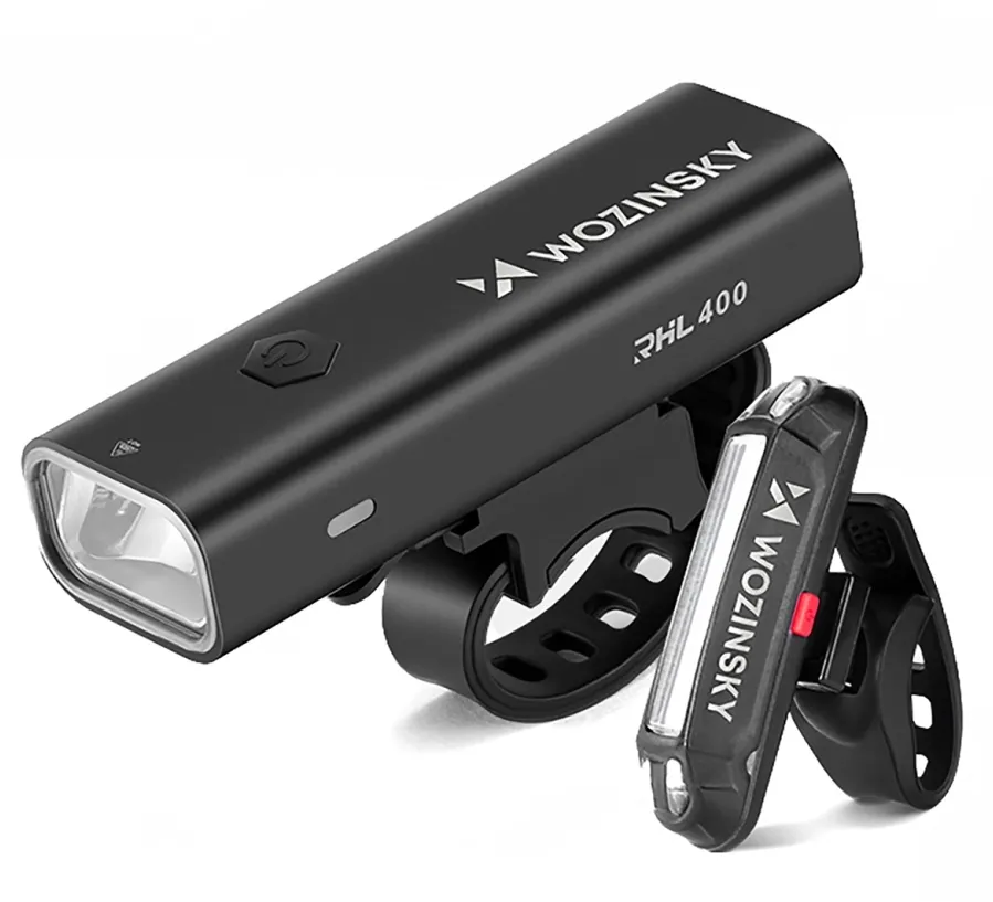 Wozinsky WSBLB2 Front (400 lm) and Rear USB-C Bike Light Set - Black