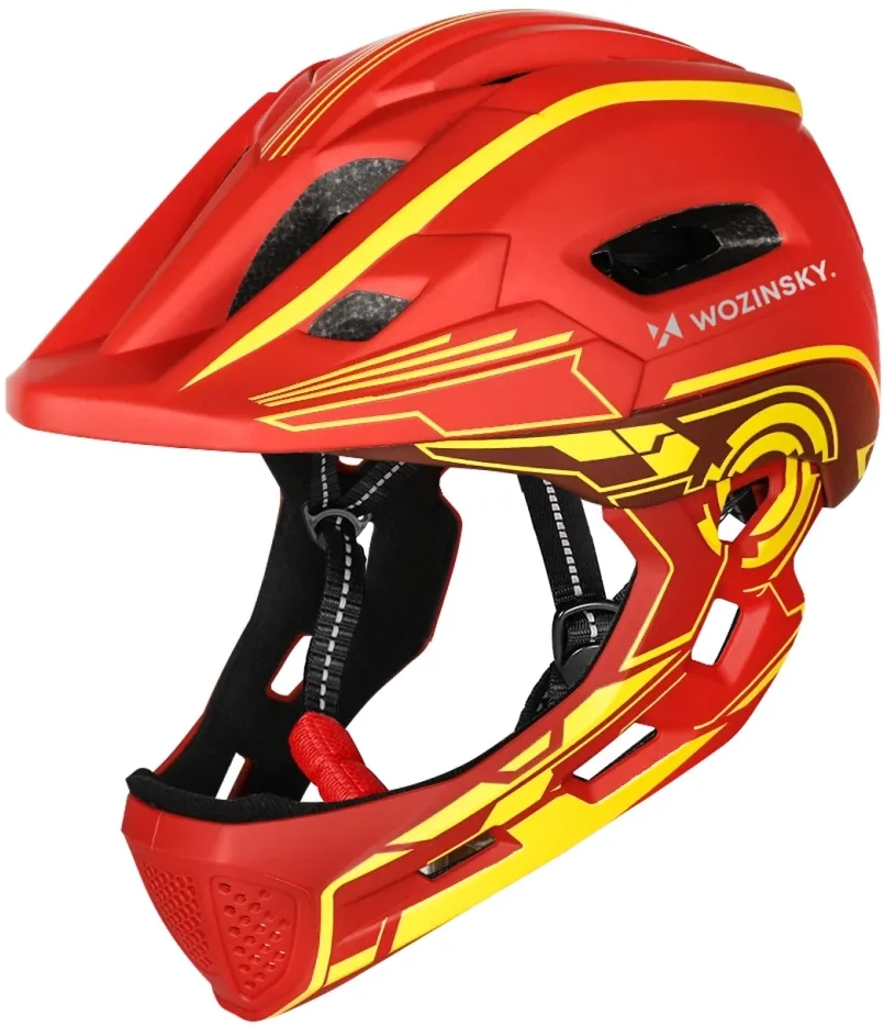 Wozinsky Kids' Full Face Bike Helmet with USB Rear Light S - Red and Yellow