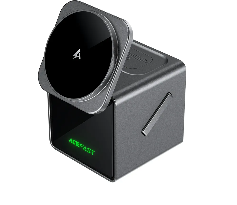 Acefast E34 22.5W 3-in-1 inductive charger with built-in cable for smartphone and smartwatch - gray