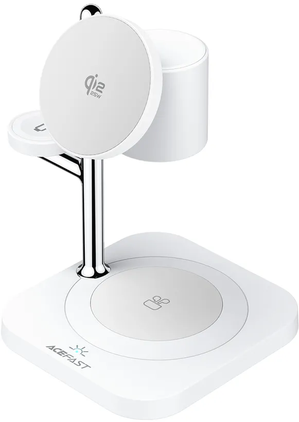 Acefast E39 Qi2.2 25W 4-in-1 Wireless Desk Charger for Phone, Watch, and Headphones with Night Light - White