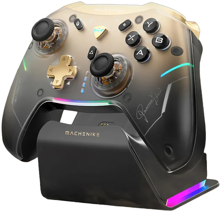Machenike G5Pro Premium Edition Wireless Game Controller with Charging Station - Black and Gold