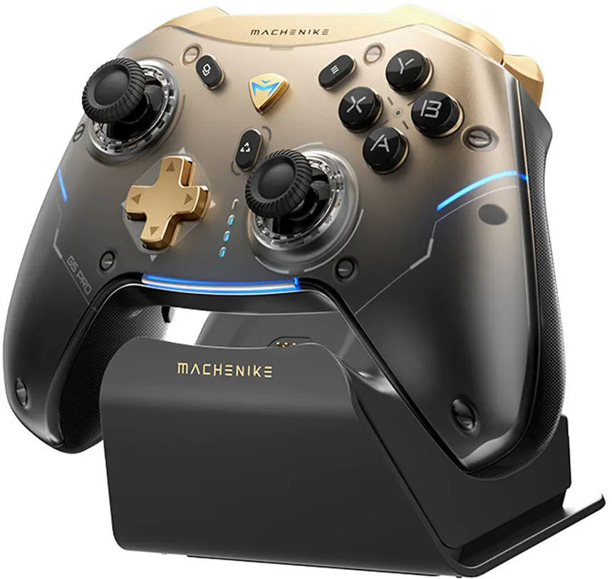 Machenike G5Pro Flagship Wireless Game Controller with Gyro Charging Station and Button Mapping - Black and Gold