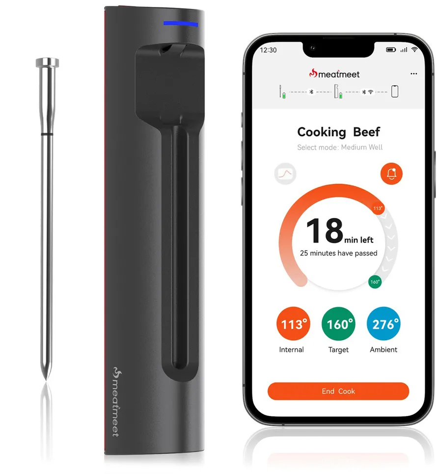 Meatmeet S Pro Kitchen Thermometer with Bluetooth App for Grill, Oven, Smoker - Gray