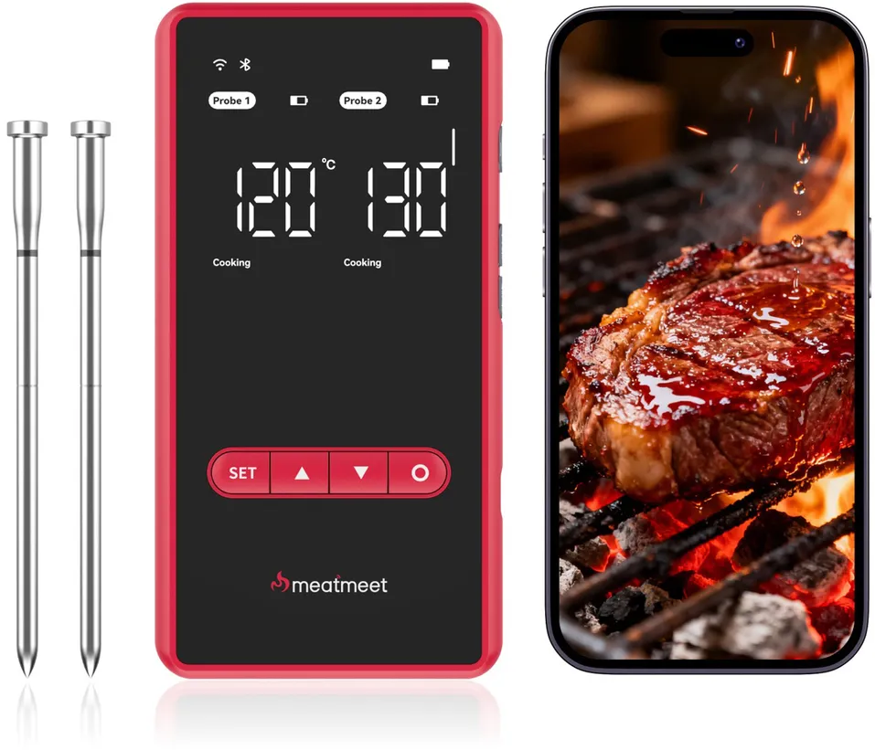 Meatmeet X Pro Kitchen Thermometer with Bluetooth/WiFi App for Grill, Oven, Smoker - Black