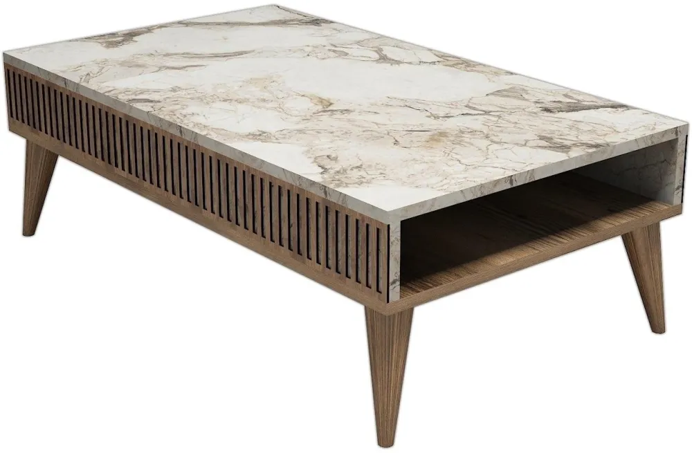 Măsuță de cafea Hanah Home Milan - Walnut, White Marble, Nuc / Alb