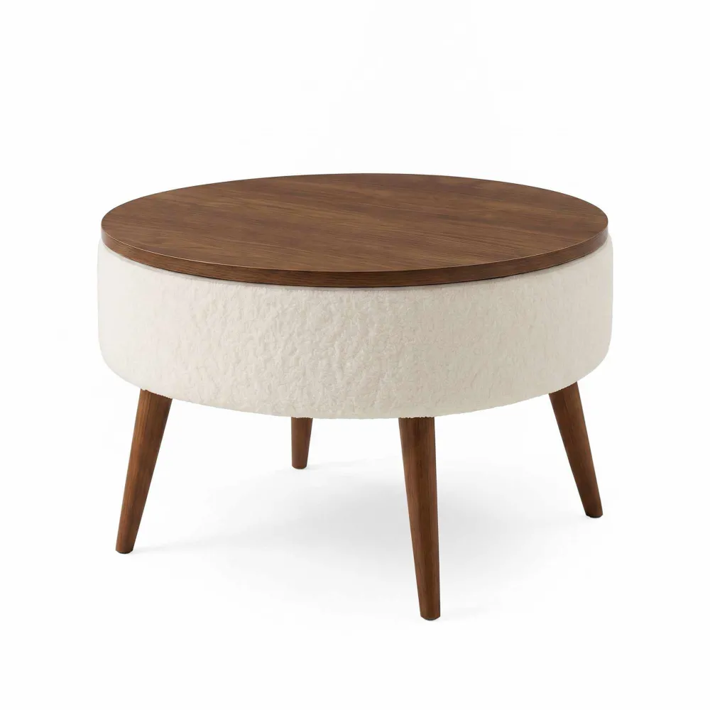 Măsuță de cafea Atelier Del Sofa Noya Round - White, Alb / Nuc