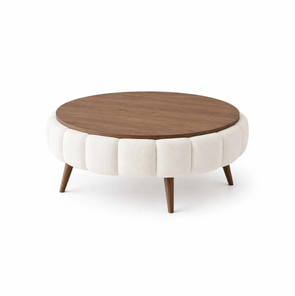 Măsuță de cafea Atelier Del Sofa Yuvarlak - White, Alb / Nuc