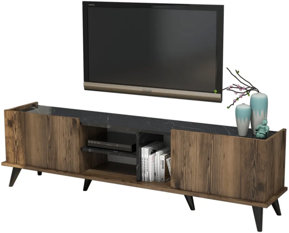 Comodă TV Hanah Home Elegante 1330, Nuc / Negru