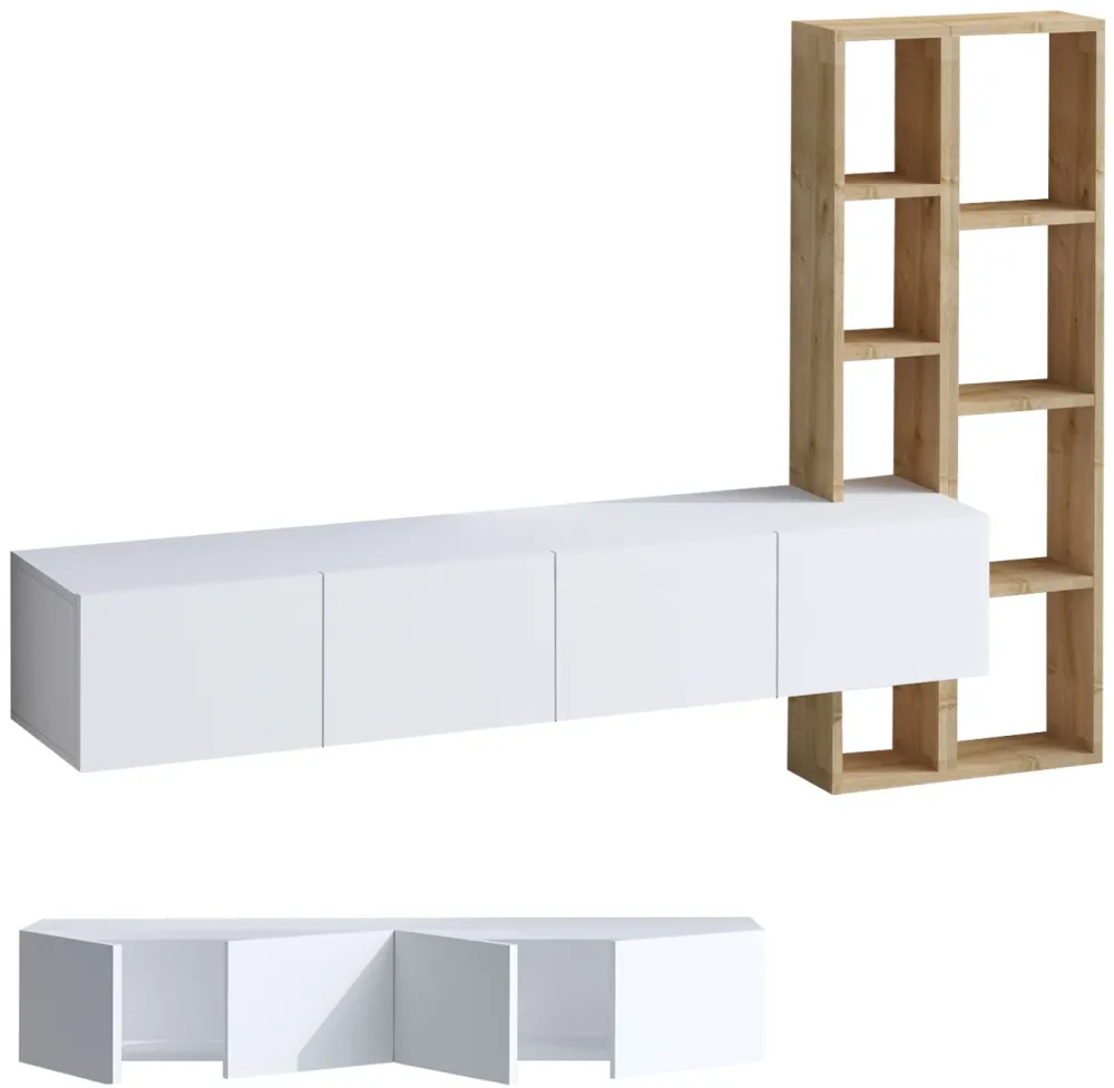 Ansamblu TV Hanah Home Pana, Alb / Stejar