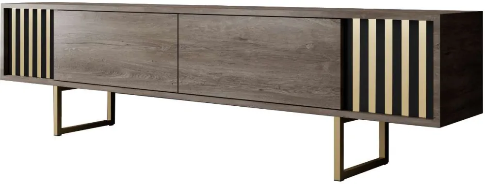 Comodă TV Hanah Home Gold Line - Walnut, Black, Nuc / Auriu