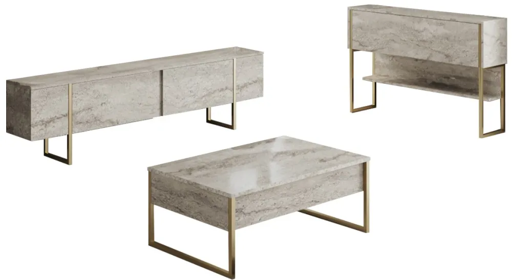 Set mobilier living Hanah Home Luxe Set, Travertin / Auriu