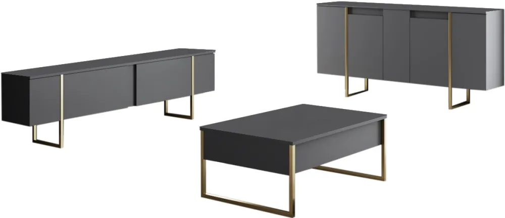 Set mobilier living Hanah Home Luxe, Antracit / Auriu