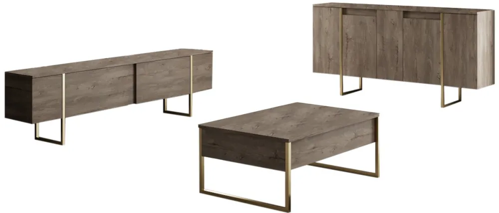 Set mobilier living Hanah Home Luxe, Nuc / Auriu