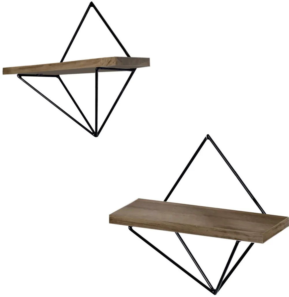 Raft de perete decorativ din lemn Hanah Home Wr046, Nuc / Negru