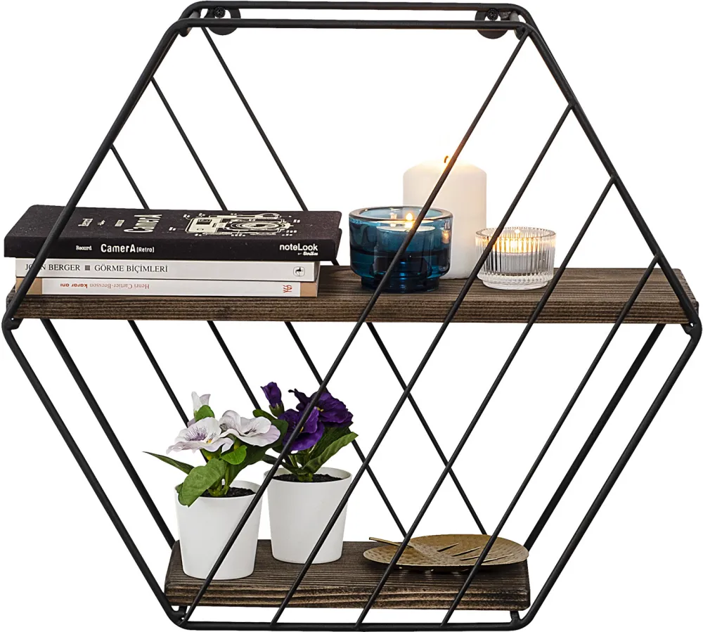 Raft de perete Hanah Home Liliales, Negru / Nuc închis
