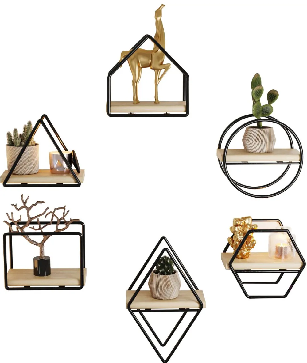 Raft de perete Hanah Home Minyatür Raflar 6'lı Set, Auriu / Negru