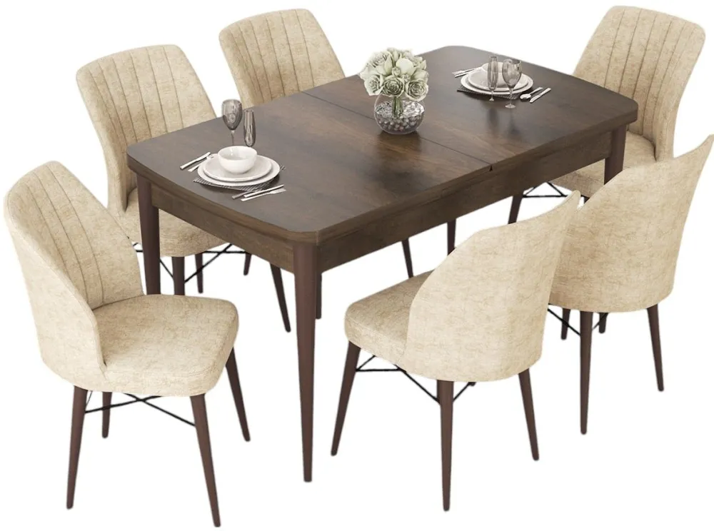 Set masă de dining extensibilă cu scaune (7 piese) Hanah Home Nef, Baroc / Crem