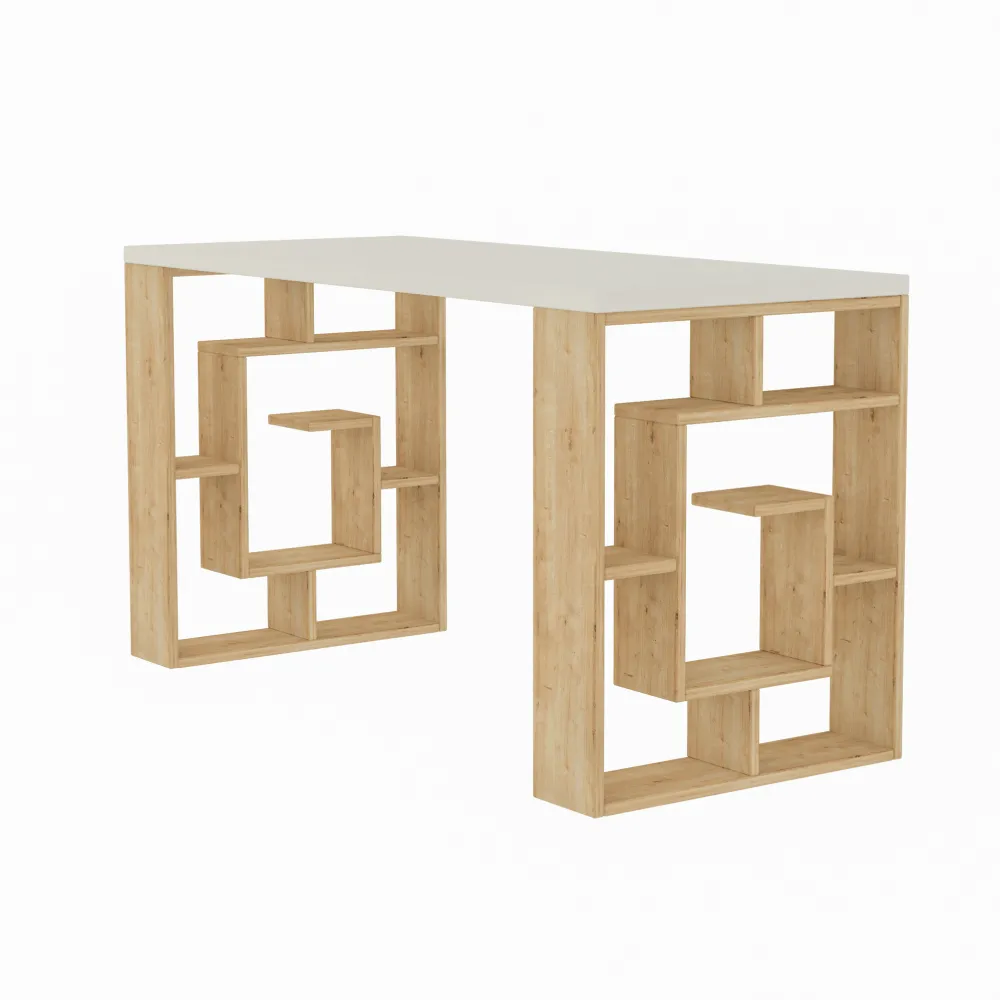 Birou Hanah Home Maze, Alb / Stejar