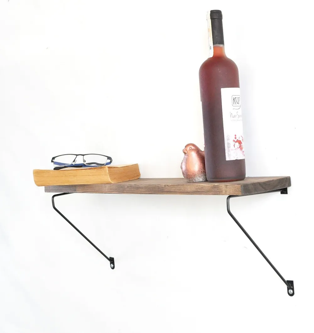 Raft de perete decorativ din lemn Hanah Home Wr038, Nuc / Negru
