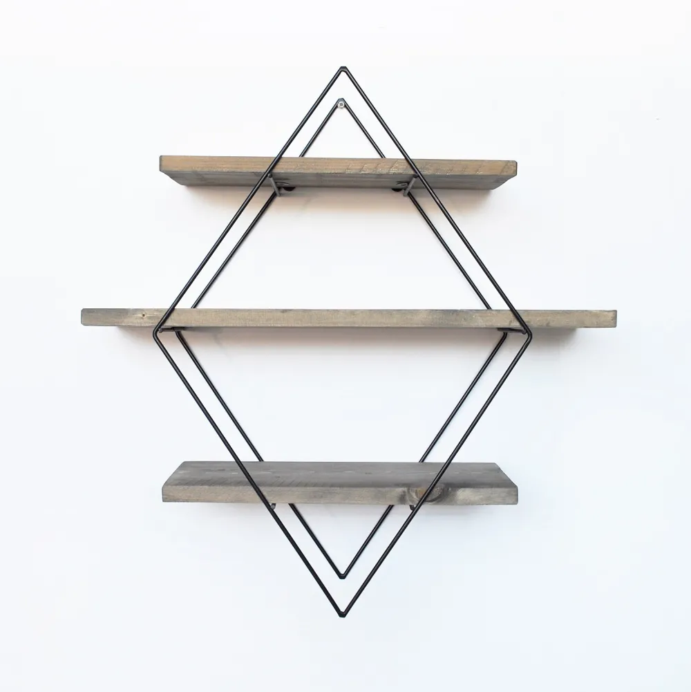 Raft de perete decorativ din lemn Hanah Home Wr007, Nuc / Negru