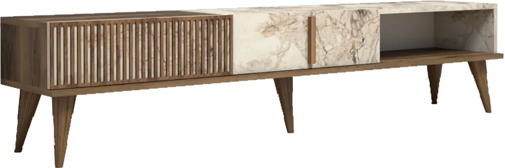 Comodă TV Hanah Home Milan - Walnut, White Marble, Nuc / Alb