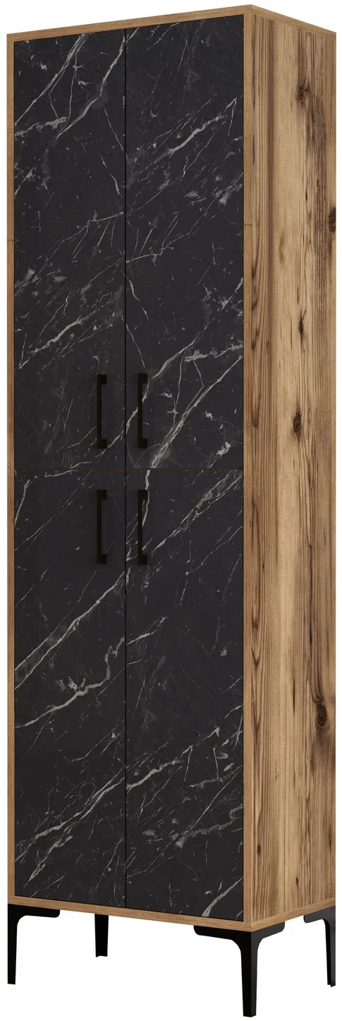 Dulap multifuncțional Hanah Home Berlin A - Walnut, Black Marble, Nuc / Negru