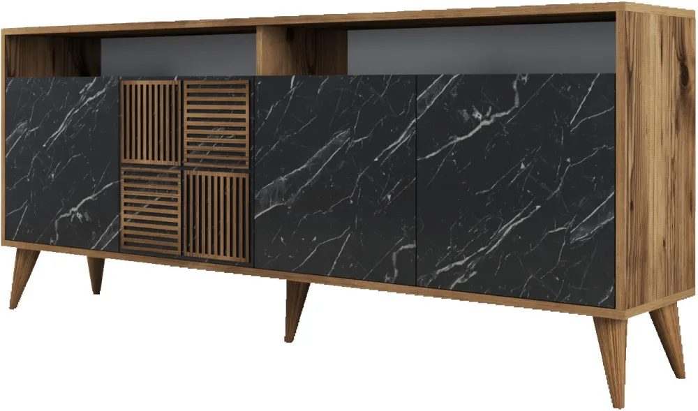 Consolă Hanah Home Milan - Walnut, Black Marble, Nuc / Negru