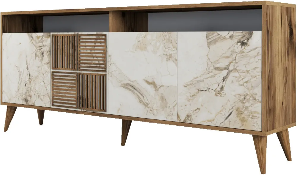 Consolă Hanah Home Milan - Walnut, White Marble, Nuc / Alb