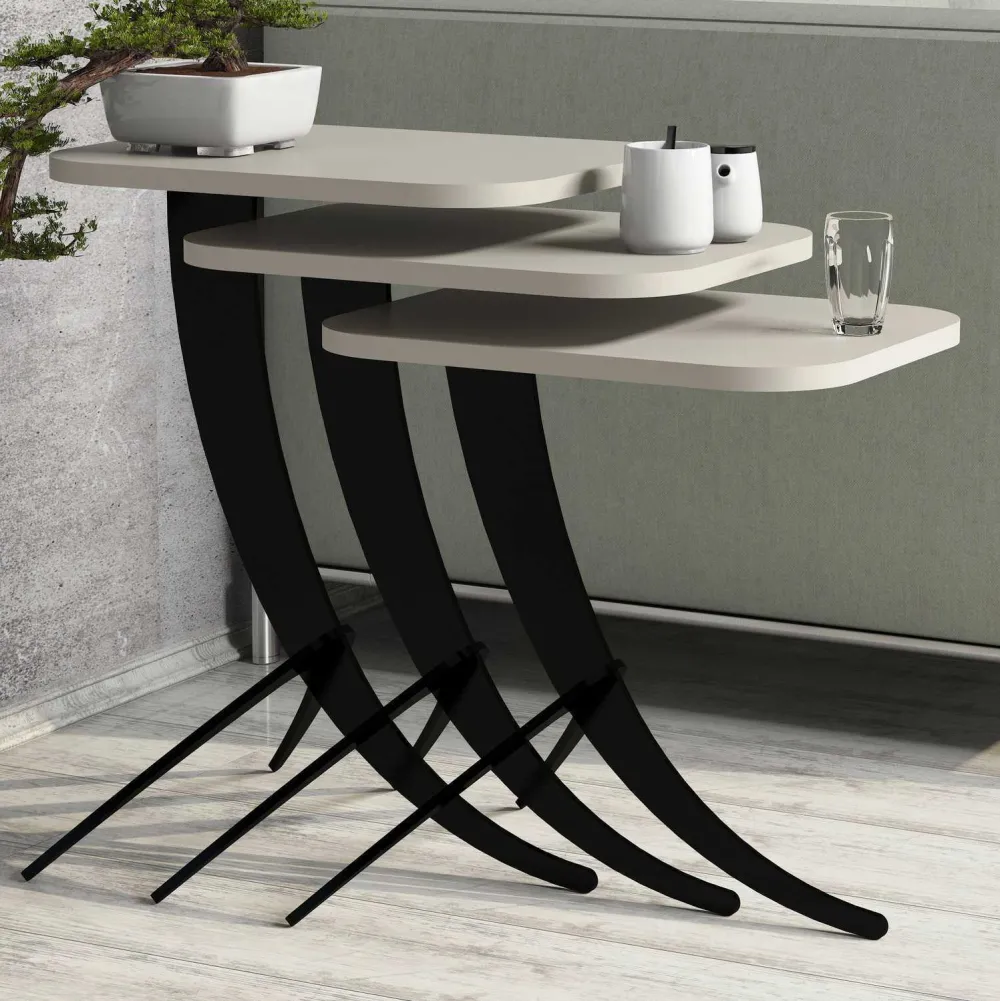 Set măsuțe imbricabile (3 piese) Hanah Home Pion, Crem