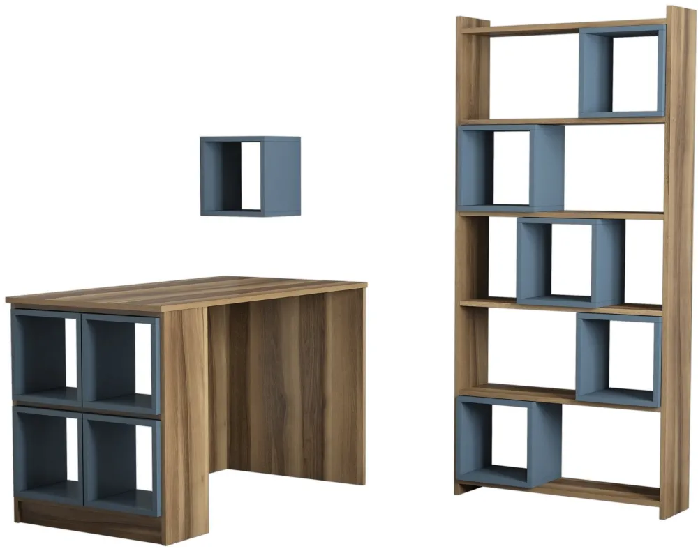 Birou cu bibliotecă Hanah Home Box, Nuc / Calcedonie