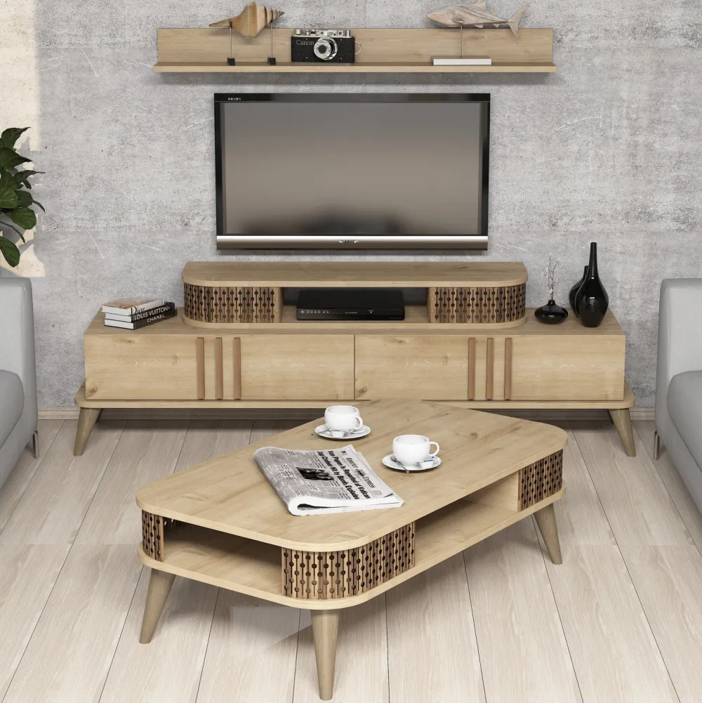 Set mobilier living Hanah Home Eylül, Stejar