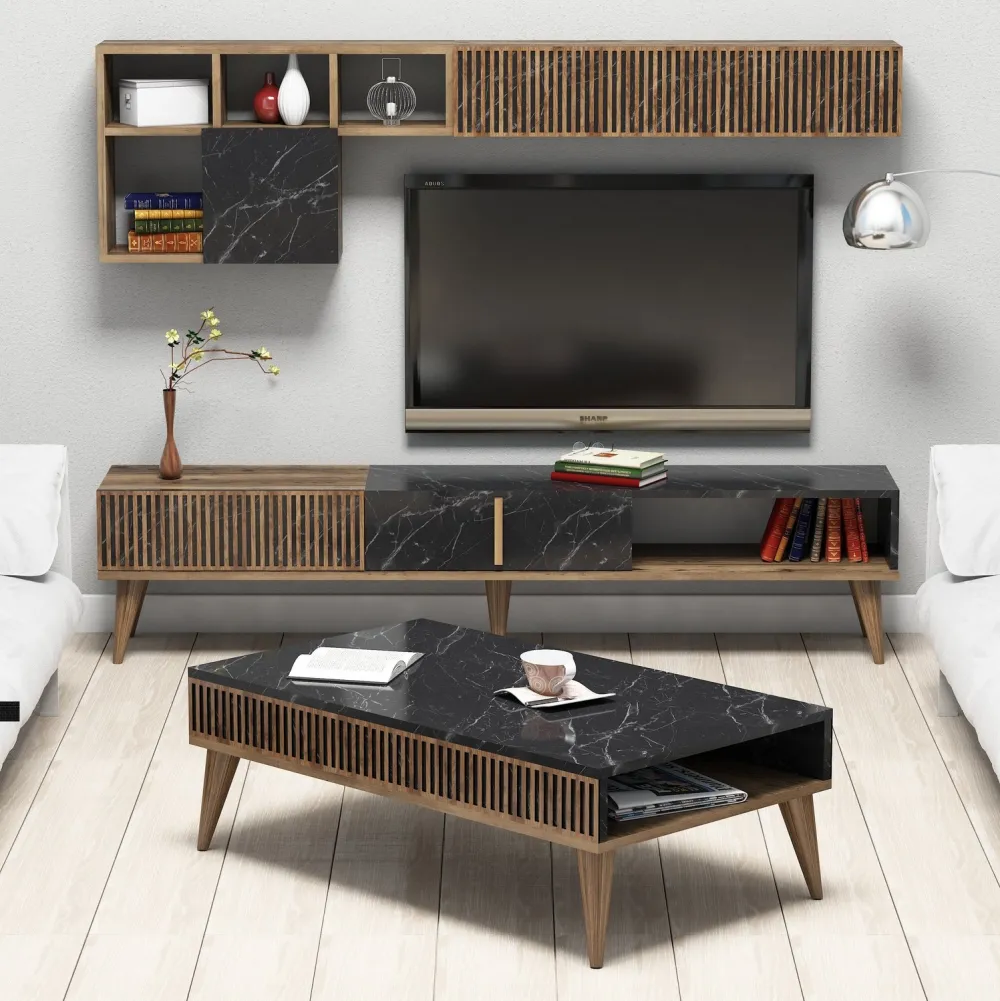 Set mobilier living Hanah Home Milan, Nuc / Negru