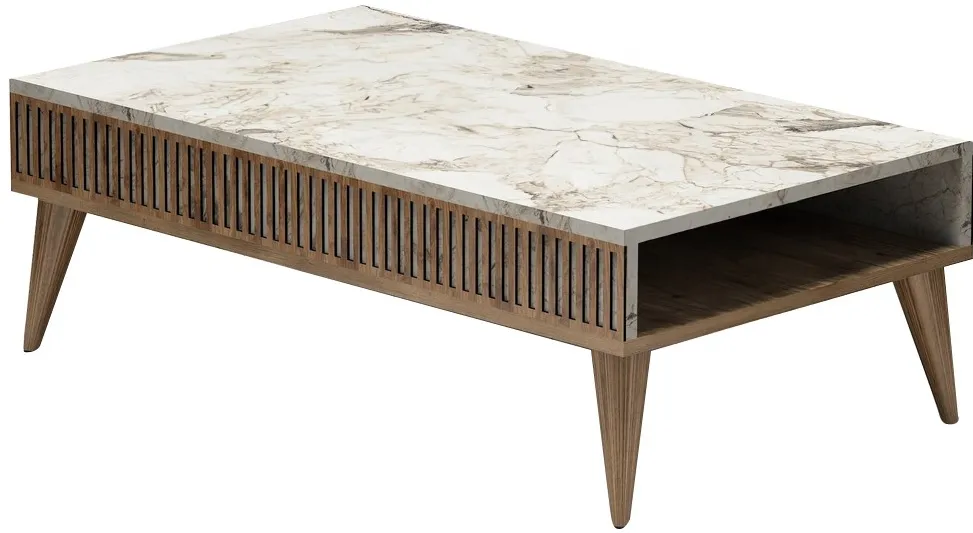 Set mobilier living Hanah Home Milan - Walnut, White Marble, Nuc / Alb