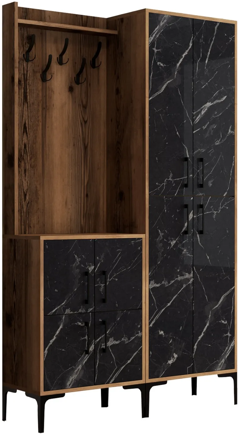 Cuier de hol Hanah Home Berlin BA - Walnut, Black Marble, Nuc / Negru
