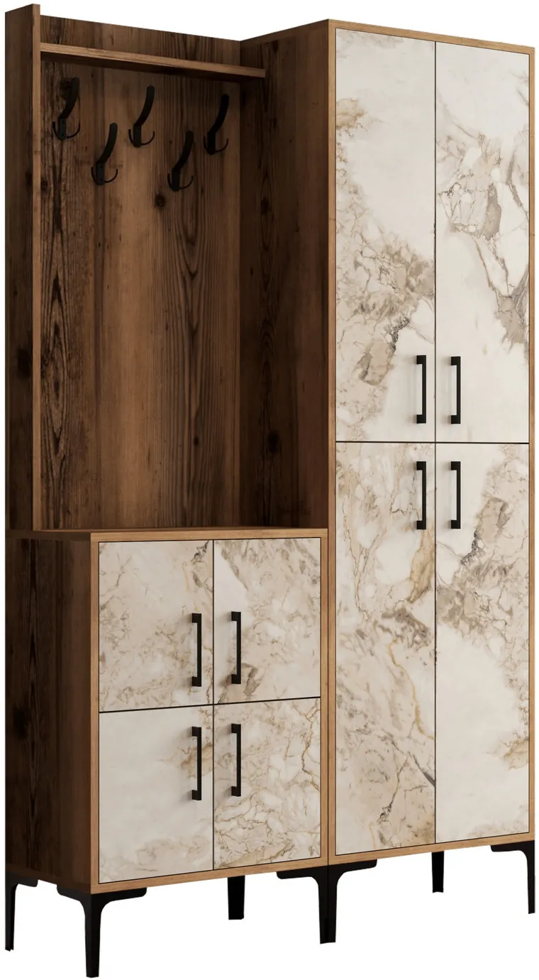 Cuier de hol Hanah Home Berlin BA - Walnut, White Marble, Nuc / Alb