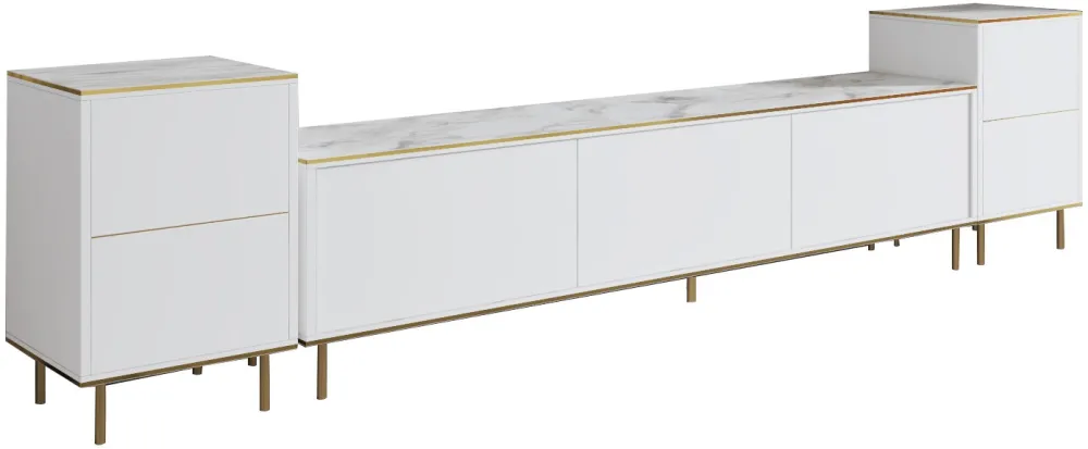 Ansamblu TV Hanah Home Imaj - Marble, White, Marmură albă / Auriu
