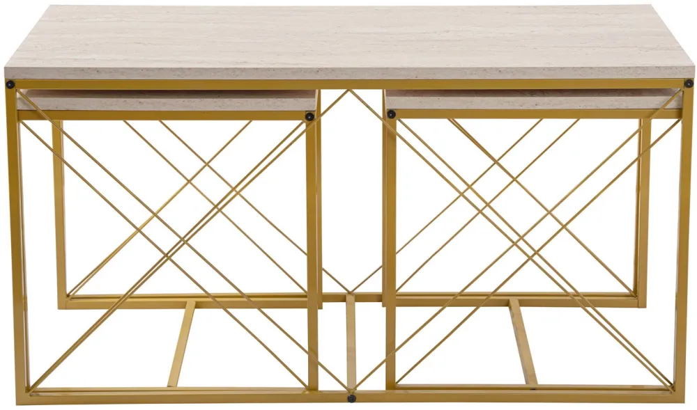 Set măsuțe de cafea Hanah Home Defne - Gold, Travertine, Travertin / Auriu