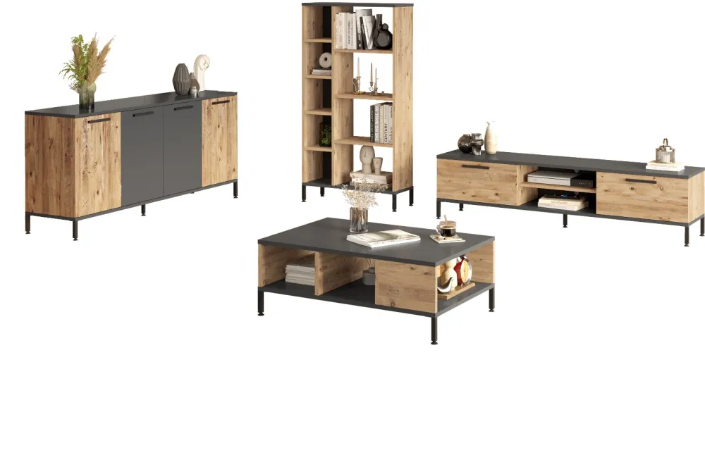 Set mobilier living Hanah Home Rl6-Aa, Pin Atlantic / Antracit