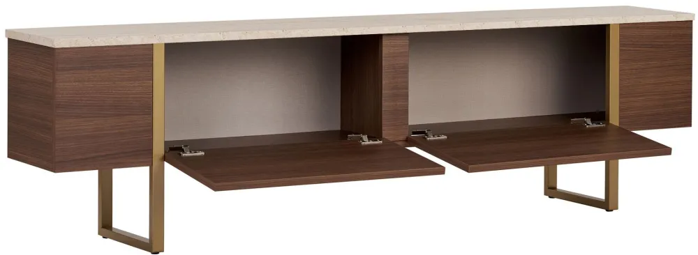 Comodă TV Hanah Home Onera, Travertin / Nuc Milano / Auriu